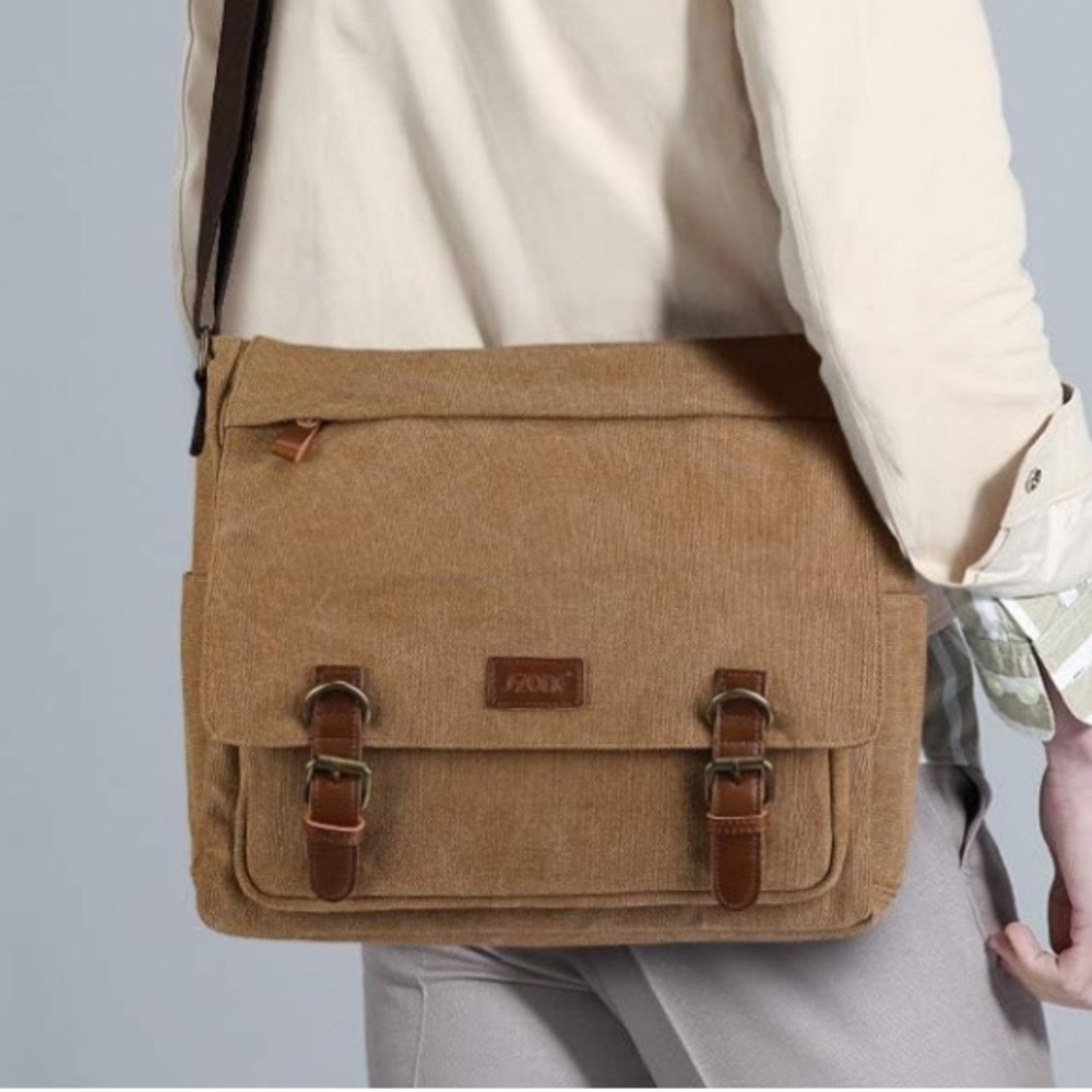 S-ZONE Canvas Leather Messenger Travel Bag NWOT